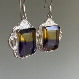 Elegant Sterling Silver Silver Ametrin Earrings